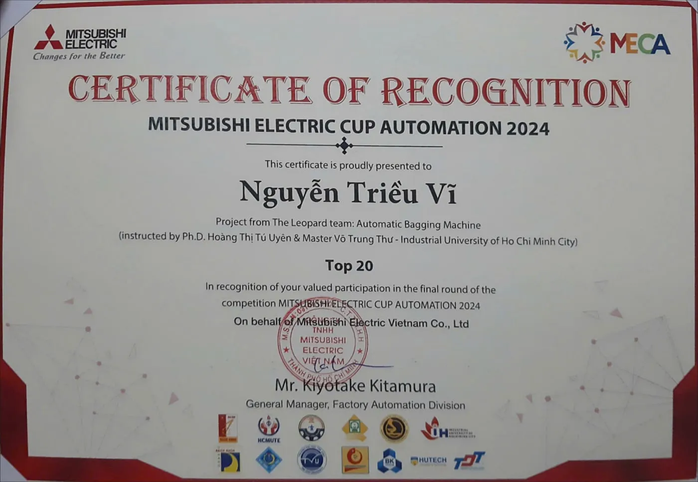 Mitsubishi Electric Cup Automation 2024 — Top 20 certificate