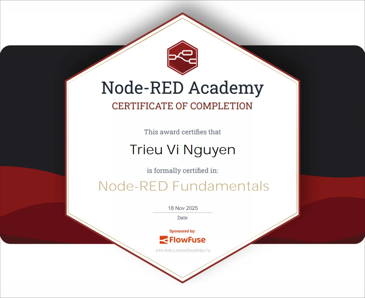 Node-RED Fundamentals certificate
